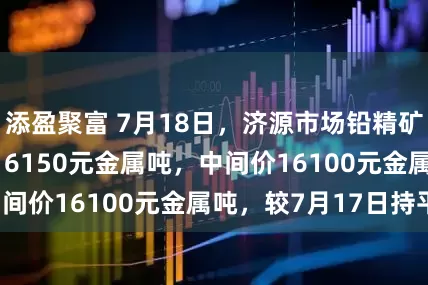 添盈聚富 7月18日，济源市场铅精矿价格16050-16150元金属吨，中间价16100元金属吨，较7月17日持平。